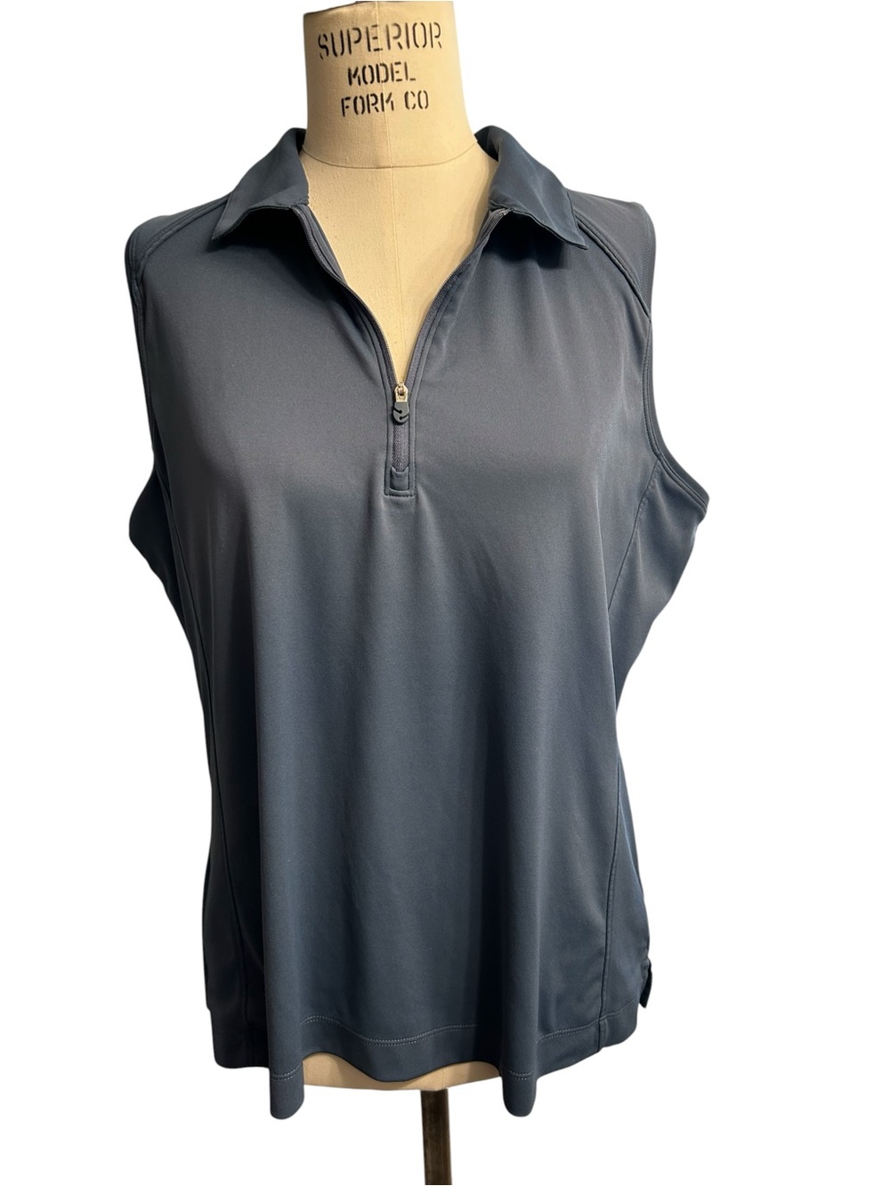 Slazenger Sleeveless Golf Polo, Gray/Steel Blue, Size XL